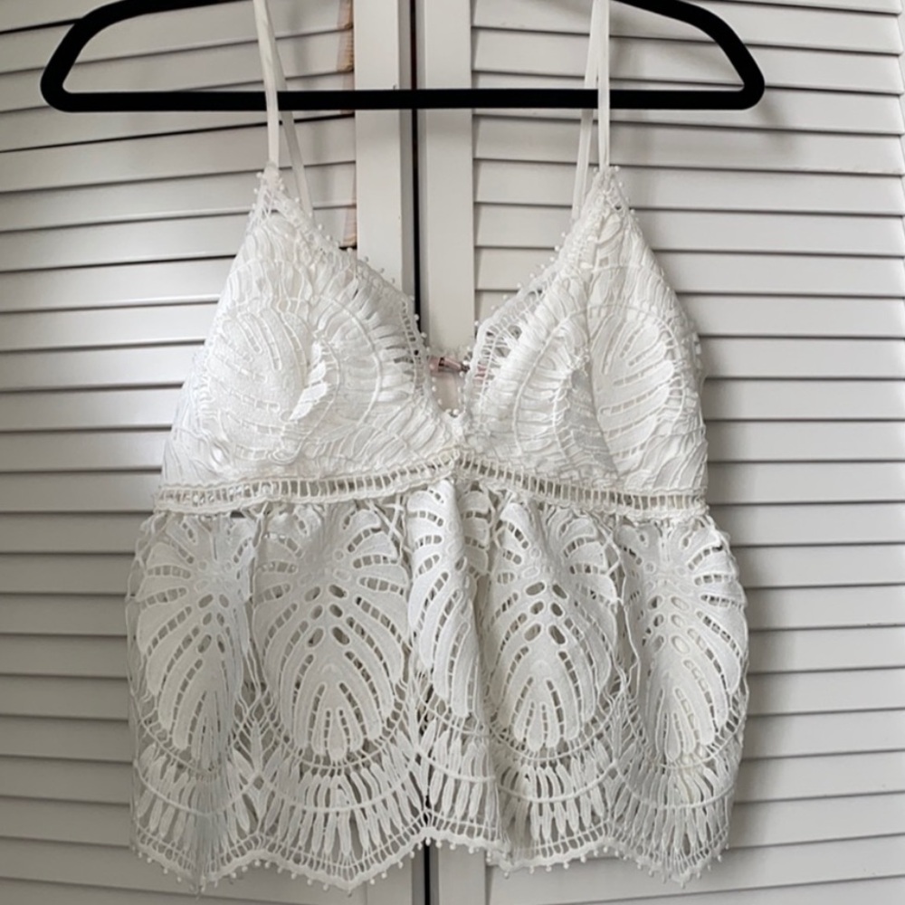 White Crochet Lace Palm Leaf Top